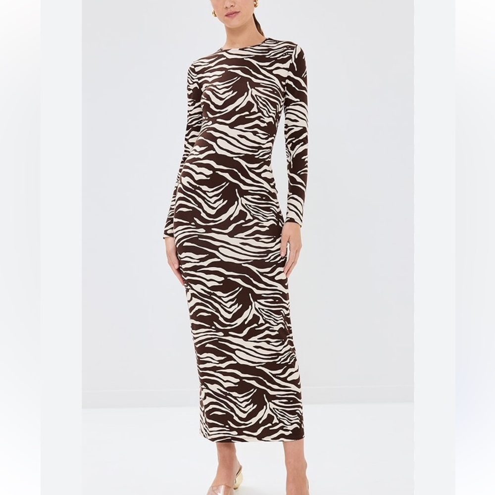 Reformation Black and White Bodycon Dress Mock Neck Long Sleeve